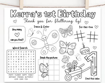 Custom Butterfly Birthday Activity Sheet: Personalized Coloring Placemat (Digital Download)