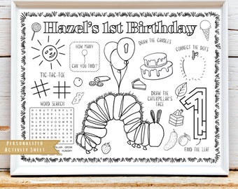 Classic Caterpillar Birthday Party Activity Sheet | Hungry Caterpillar Party Favor | Kids Activity Sheet | Personalized Party Placemat