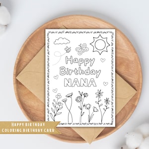Joyeux anniversaire carte à colorier d'anniversaire de grand-mère | Carte d'anniversaire de grand-mère imprimable | Coloriage d'anniversaire bricolage pour enfants | Imprimable 5 x 7 pouces au format Lettre