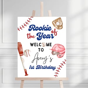 Editable Rookie of the Year Welcome Sign | Rookie Year Baseball Party Sign Party Decor | Baseball Theme Party Welcome Sign Instant Download