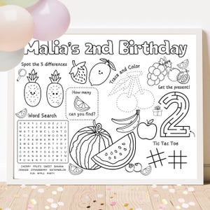 Twotti Frutti Birthday Party Activity Sheet | Fruit Party Favor  | Fruits Party | Kids Activity Sheet | Personalized Party Placemat