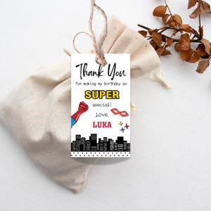 Personalisierte Superheld Dankeschön Tag | Superheld Geschenkanhänger | Superhelden Gastgeschenk | Digitaler Download