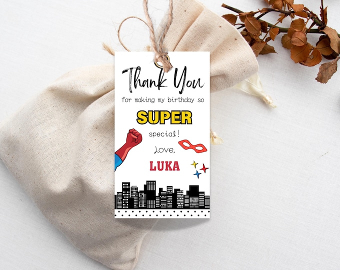 Personalized Superhero Thank You Tag: Party Favor (Digital Download)