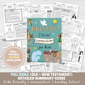 Bijbelstudie Gedetailleerde hoofdstukgids voor kinderen – Oude en Nieuwe Testament met kleurafbeeldingen (directe pdf-download)