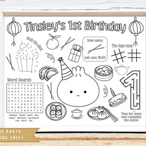 Bao Dumpling Birthday Party Activity Sheet | Little Dumpling Party Favor  | Dim sum Party | Kids Party | Personalized Party Placemat