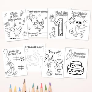 CUSTOMIZABLE Silly Goose Birthday Coloring Pages: Personalized Goose Party Table Activities (Digital Download)