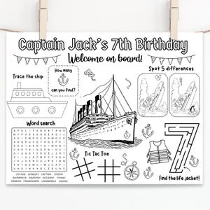 CUSTOMIZABLE Titanic Themed Birthday Party Activity Sheet | Titanic Party Favor | Titanic Party Printable | Sea Ocean Theme Party Placemat