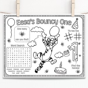 Personalized Tigger Birthday Party Placemat Activity Sheet (Digital Download)