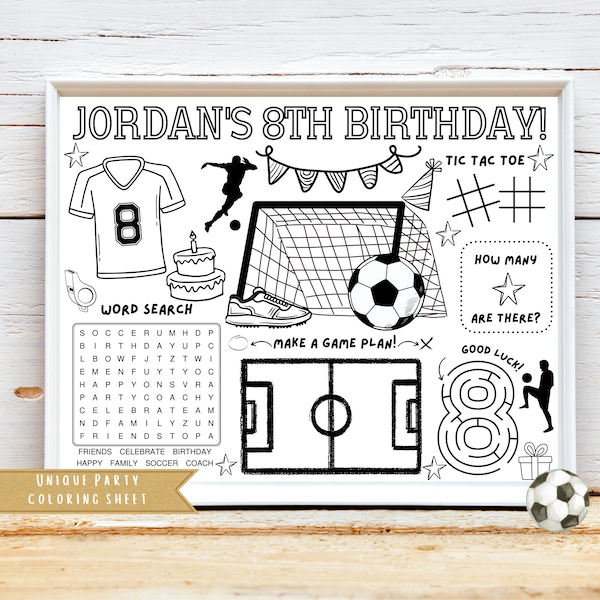 Soccer Birthday Party | Sports Theme Party | Soccer Party Favor | Football Coloring Sheet | Personalized Activity Sheet