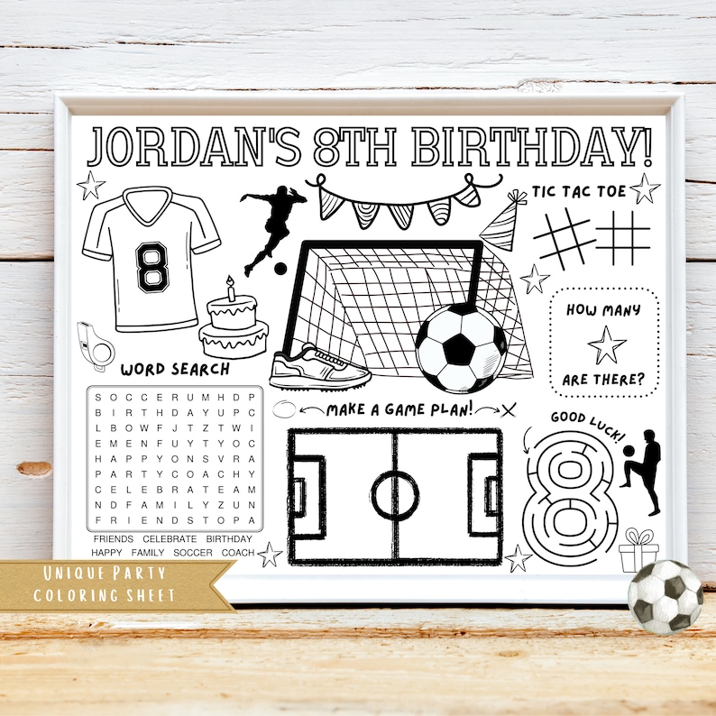 Soccer Birthday Party Sports Theme Party Soccer Party Favor Football Coloring Sheet Personalized Activity Sheet image 1