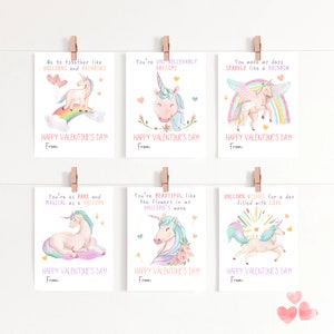 Klassenzimmer Valentinstag Karten | Einhorn Thema, Regenbogen und Einhörner Valentine | Einhorn-Valentinstag | DIY Printable | SOFORTIGER DOWNLOAD