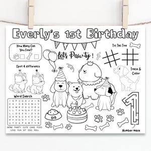Custom Dog Birthday Party Activity Sheet: Personalized Placemat (Digital Download)