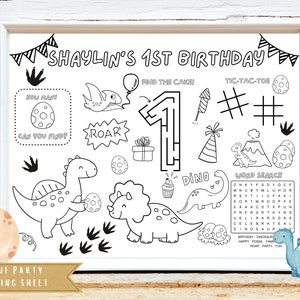 Dinosaur Birthday Activity Sheet | Dinosaur Theme Party Favor | Dinosaur Coloring Sheet | Kids Activity Sheet | Personalized