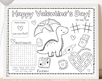 Dinosaur Valentine's Day Coloring Activity: Classroom Worksheet (Digital Download)