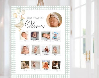 Collage fotografico per il primo compleanno di Silly Goose: poster per il primo anno (modello Canva modificabile)