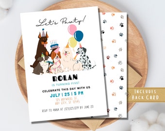 Personalized Kawaii Dog Birthday Party Invitation | Let's Pawty Party Favor | Dog themed party Invitation | Dog Party Invite | Digital