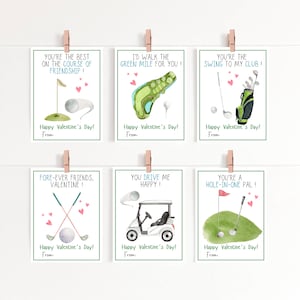 Cartes de Saint-Valentin pour salle de classe de golf | Thème golf Saint-Valentin pour enfants, Saint-Valentin golfeur | Imprimable numérique