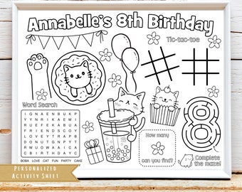 Customized Kitty Rainbow Birthday Party Activity Sheet | Cat Desserts Party Favor | Pet Birthday Pawty | Cat Food Theme Party | Kitten boba
