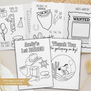 Libro da colorare per il compleanno del rodeo PERSONALIZZABILE / Foglio di attività per la festa di compleanno del rodeo / Bomboniera per la festa del cowboy e della cowgirl / Libretto di attività per la festa del rodeo