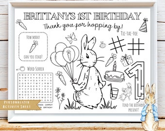 Rabbit Party Activity Sheet | Classic Rabbit Birthday Party Activity Sheet | Garden Party Favor | Beatrix Potter Rabbit Placemat