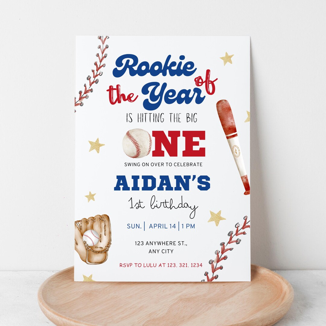 Editable Rookie of the Year Baseball Birthday Invitation (digital ...
