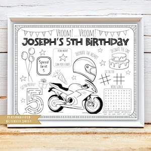 Motorcycle Birthday Party | Motorbike Birthday Party | Motorcycle Party Activity | Party Favor | Coloring Sheet | Personalized Party Sheet