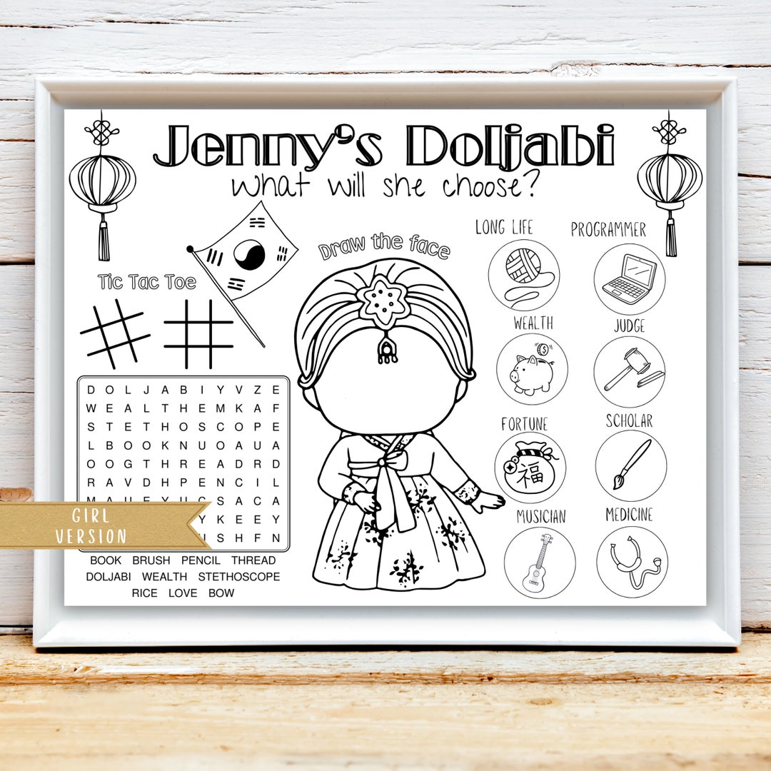 Korean Doljabi Activity Sheet for First Birthday Customizable Doljabi ...