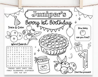 Blueberry Birthday Coloring Placemat: Personalized Party Activity (PDF Download)
