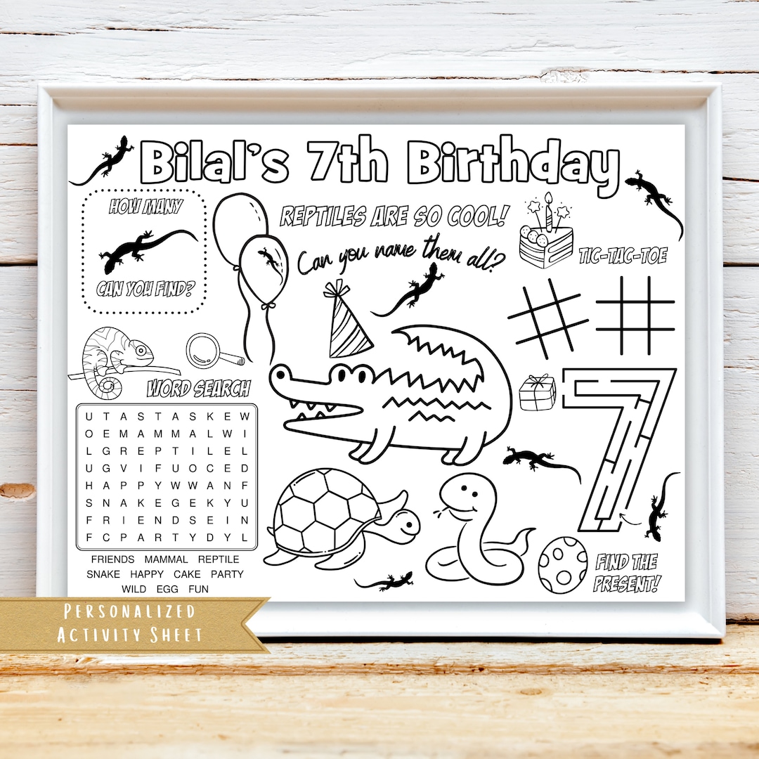 Reptile Theme Birthday Party Activity Sheet Animal Reptile Party Favor ...