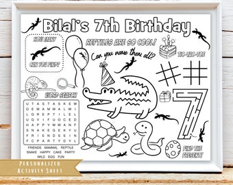 Reptile Theme Birthday Party Activity Sheet | Animal Reptile Party Favor | Snake Crocodile Chameleon Coloring | Kids Activity Sheet