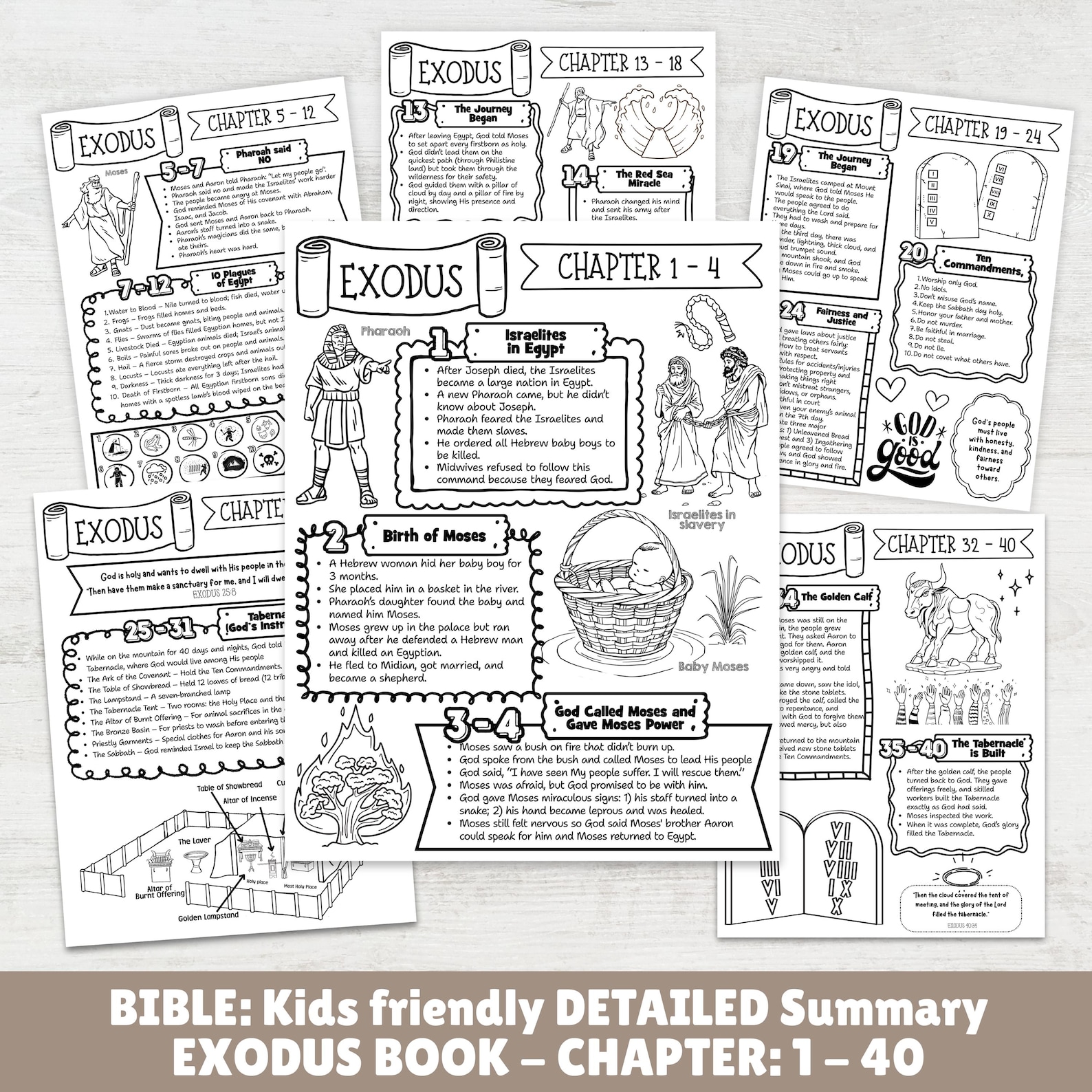 Exodus Bible Study Guide Coloring Workbook for Kids: Coloring Images ...