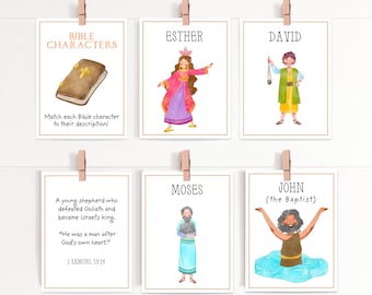 Watercolor Bible Character Flashcards: Christian Homeschool Game (PDF Download