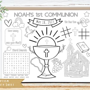 Foglio da colorare PERSONALIZZABILE per la Prima Comunione / Foglio di attività cattoliche / Battesimo / Foglio di attività per bambini / Personalizzato / Download digitale