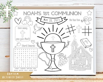 Custom First Communion Coloring Page: Catholic Kids Activity (Digital Download)