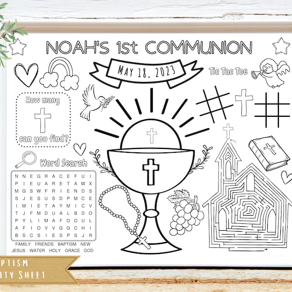 First Communion Coloring Sheet | Catholic Activity Sheet | Christening | Kids Activity Sheet | Personalized | Digital Download