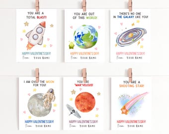 Classroom Valentines Day Cards | Kids Valentine Space Theme, Planets Valentine | Solar System Valentine's | DIY Printable | INSTANT DOWNLOAD