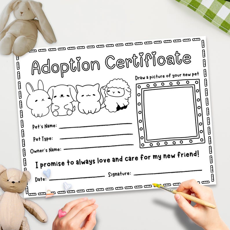 Plushie Adoption Certificate: Stuffed Animal Party Activity (PDF) - Etsy