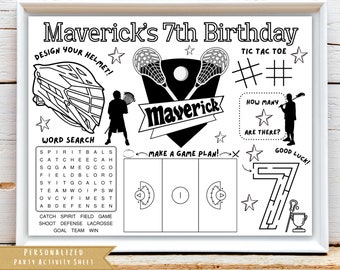 Personalized Lacrosse Birthday Activity Sheet: Sports Party (Digital Download)