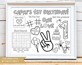 One Love Birthday Activity Sheet | One Love Party Favor | First Birthday One Love Coloring Sheet | Kids Activity Sheet | Personalized