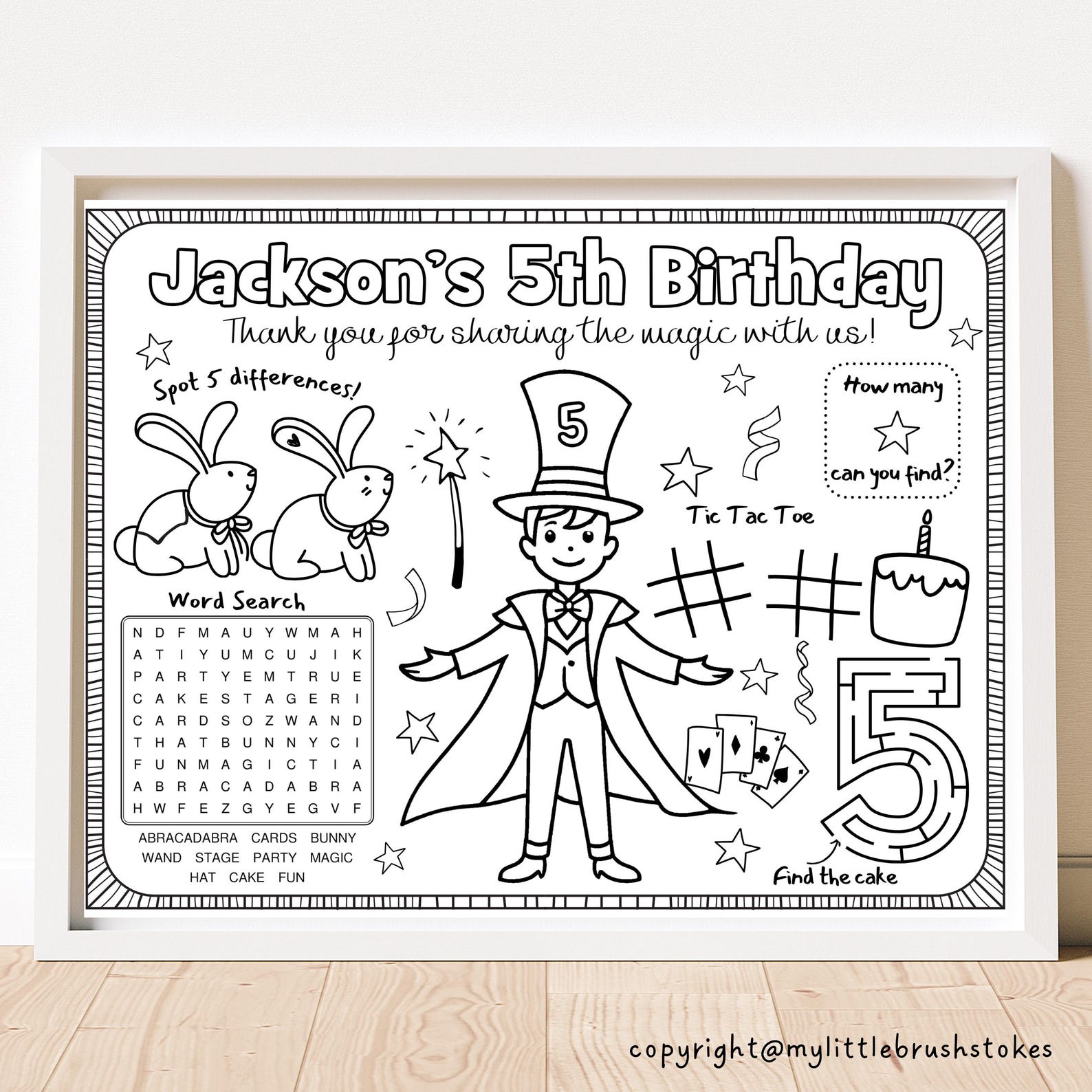 Magic Birthday Party Activity Sheet Personalized Placemat Digital Download
