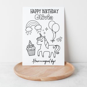 Carte de coloriage licorne joyeux anniversaire modifiable | Carte Licorne imprimable | Activité d'anniversaire bricolage pour enfants | Imprimable 5 x 7 pouces au format Lettre