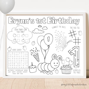 Classic Caterpillar Birthday Party Activity Sheet | Cute Caterpillar Party Favor | Kids Activity Sheet | Personalized Party Placemat