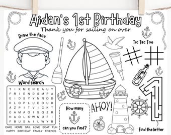 Nautical Birthday Party Activity Placemat (Digital Download)