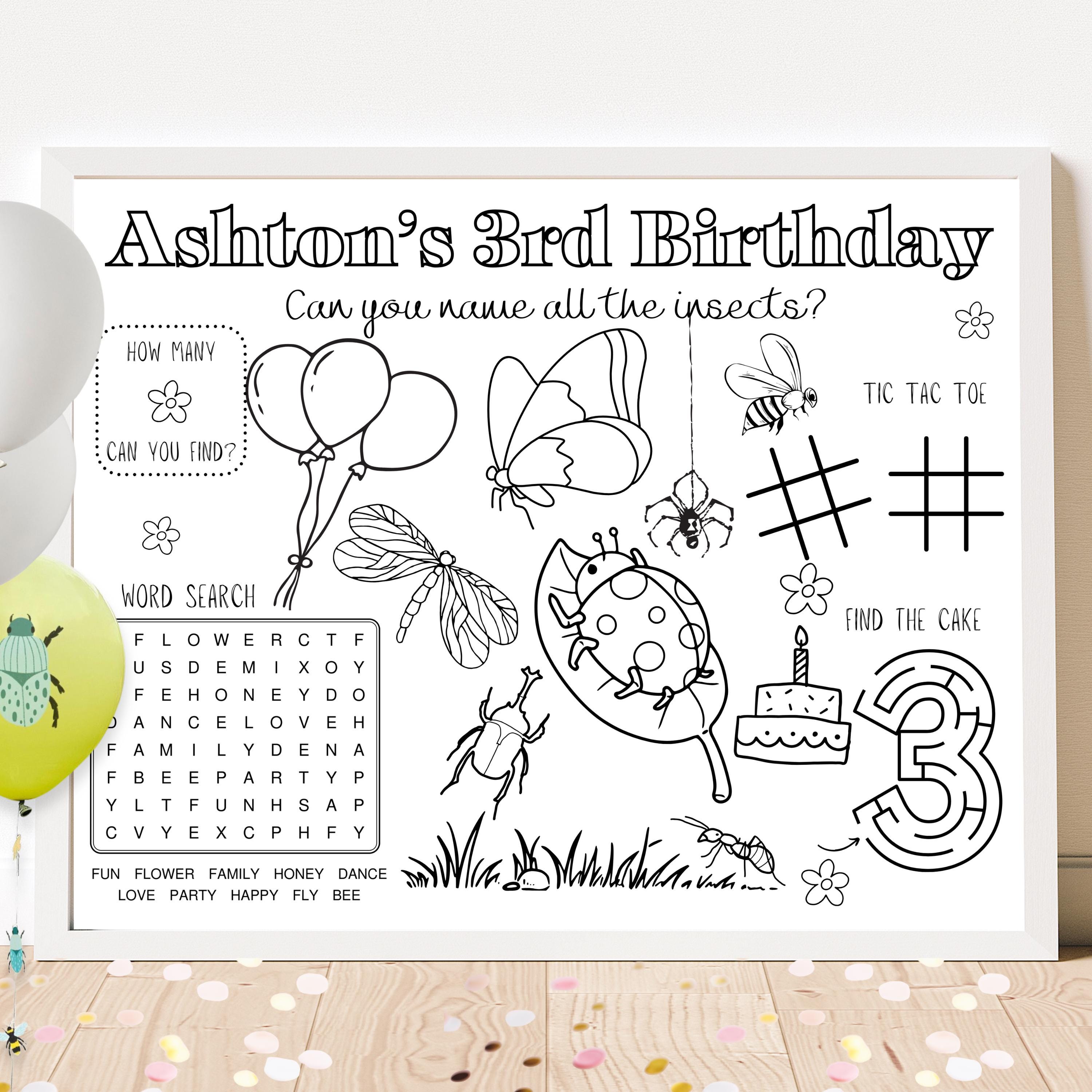 Bugs Birthday Party Activity Sheet: Personalized Insects Coloring (Digital Download)