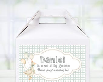 Editable Silly Goose Gable Box Label: First Birthday Party (Digital Download)