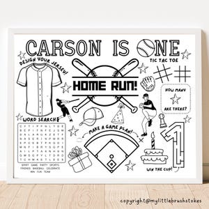 Baseball-Geburtstags-Party | Neuling des Jahres | Erster Geburtstag | Gastgeschenk | Malvorlage | Personalisierter Aktivitätenbogen