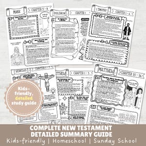 Komplett NYA TESTAMENTETS BIBEL, enkel och tydlig - Bibelstudieguide för barn med målarbilder | Direkt PDF-nedladdning | 67 sidor