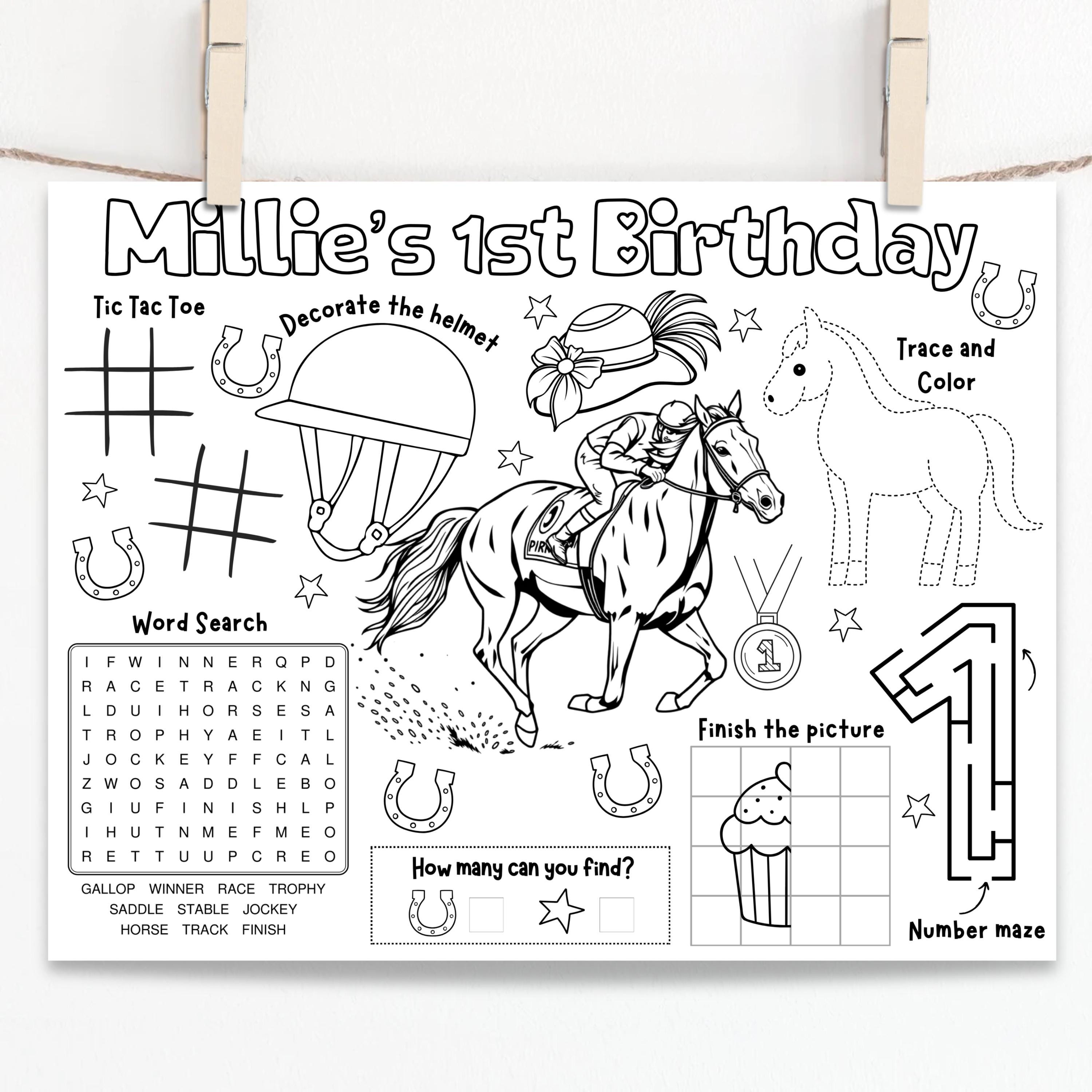 Hoja de actividades de cumpleaños sobre carreras de caballos: Mantel  individual del Derby de Kentucky (descarga digital) - Etsy México, image size:3000x3000
