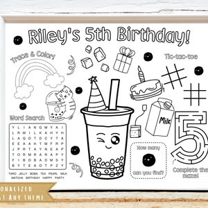 Boba Tea Birthday Party Activity Sheet | Bubble Tea Party Favor  | Dim sum Party | Kids Party | Personalized Party Placemat