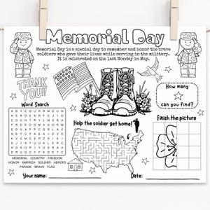 Memorial Day Activity Sheet: Homeschool Classroom Printable (instant ...